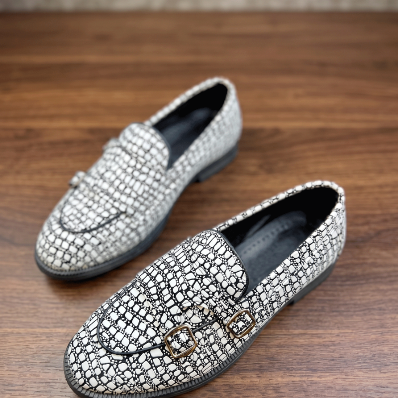 Luxury Textured Loafers for Men – Handmade Faux Leather Designer Shoes with Double Buckle