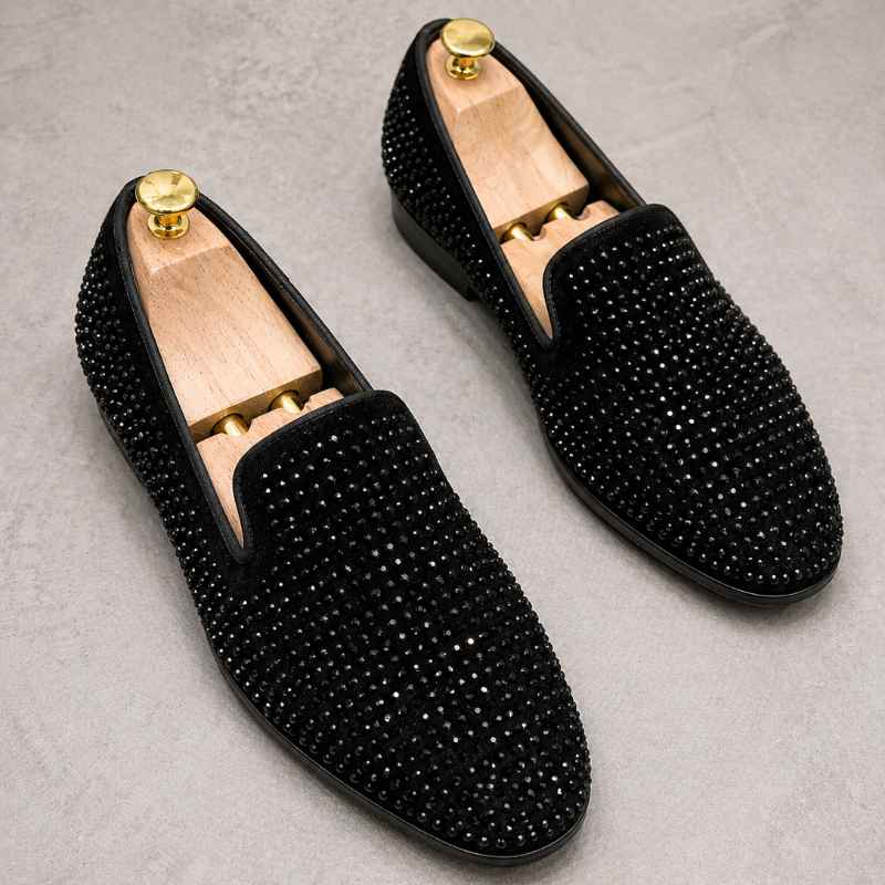 Luxury Black Studded Loafers for Men
