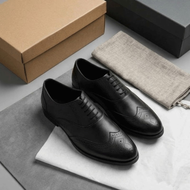 Men's Premium Brogue Lace-Up Formal Shoes – Classic Wingtip Office & Party Wear Shoes