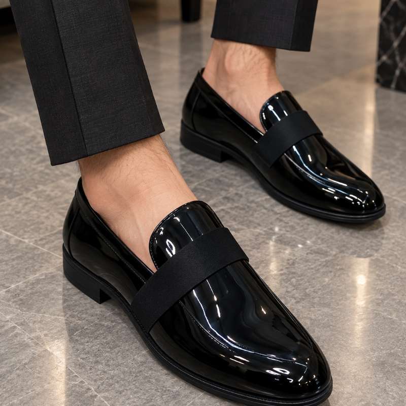 Men's Suede Patent Moccasins | Glossy Patent Finish with Suede Touch | Premium Formal Loafers
