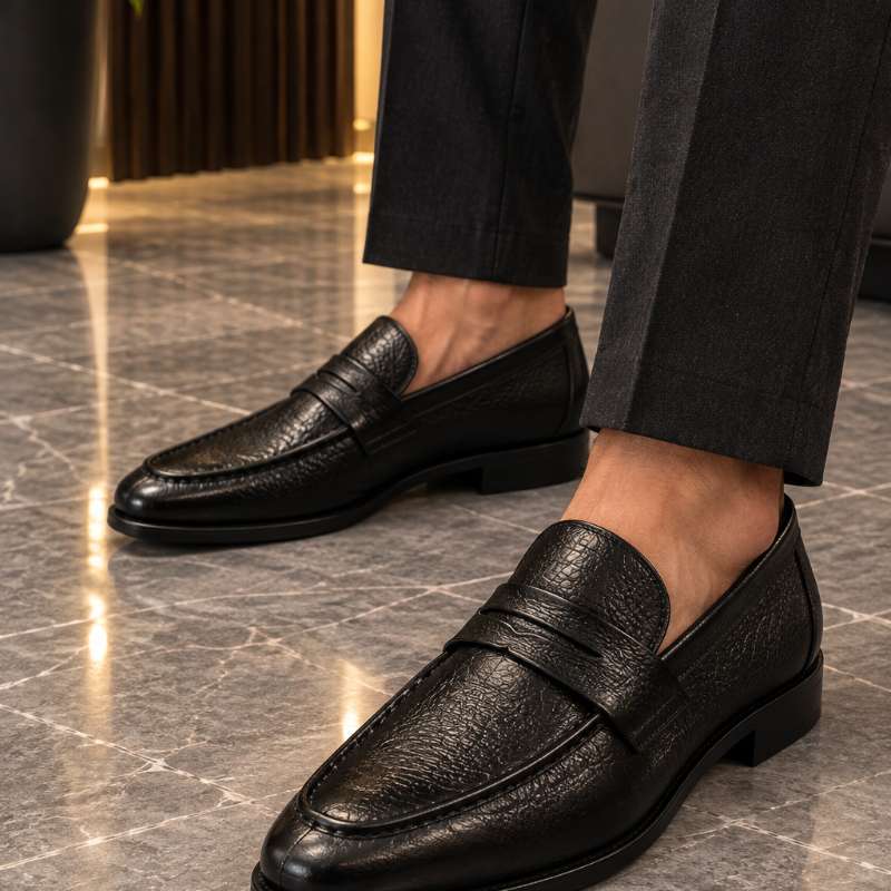 Men's Textured Horsebit Moccasins | Premium Faux Leather Loafers | Formal Slip-On Shoes