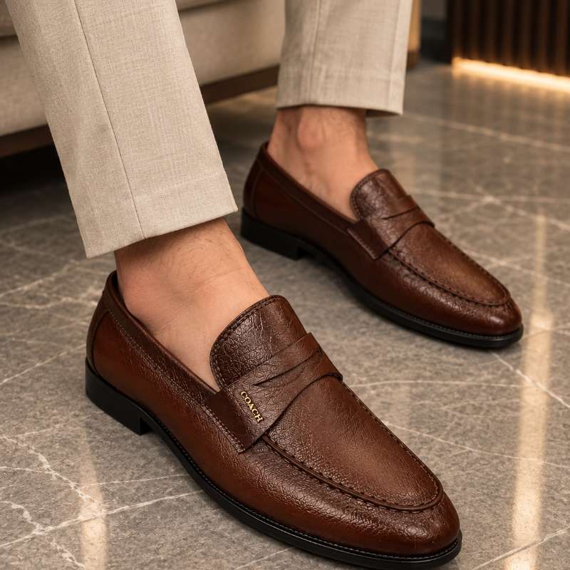 Men's Textured Horsebit Moccasins | Premium Faux Leather Loafers | Formal Slip-On Shoes
