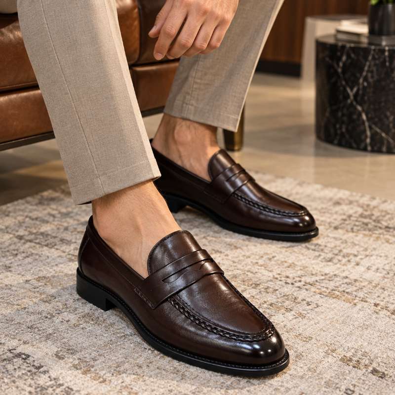 Men's Premium Penny Moccasins | Classic Formal Loafers | Handmade TPR Sole