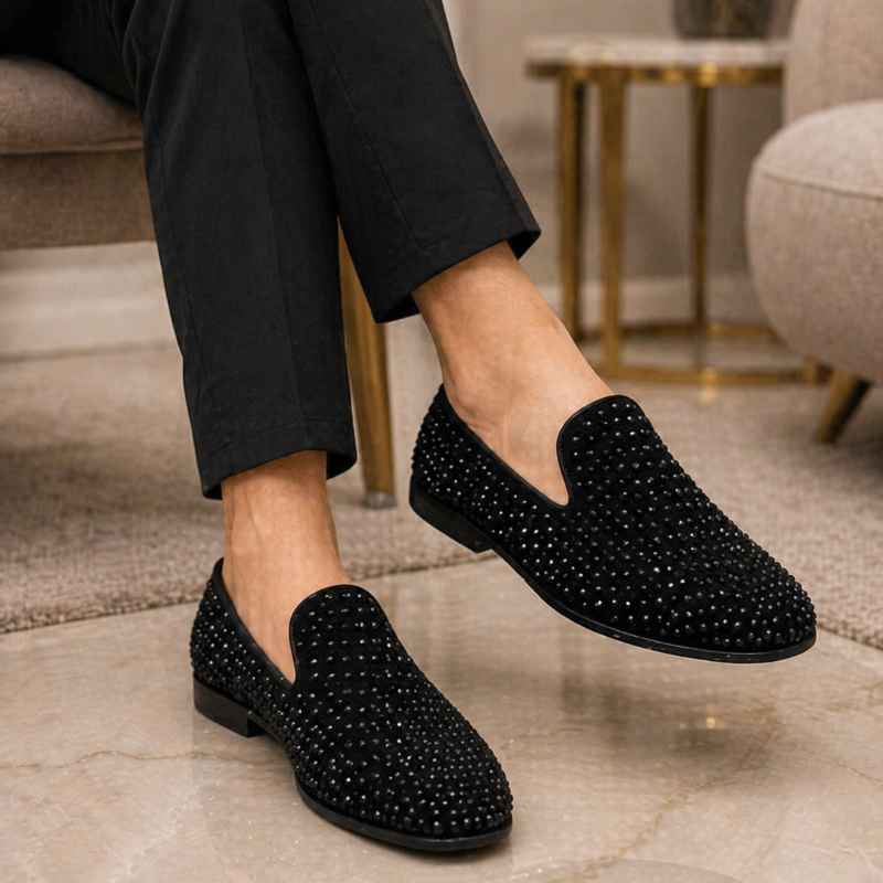 Luxury Black Studded Loafers for Men