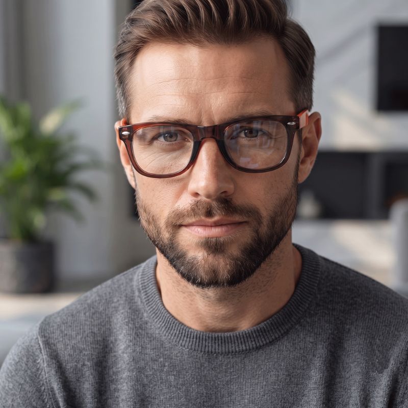 Premium Square Eyeglasses with Transparent Smoke Grey Frame & Neon Orange Temples