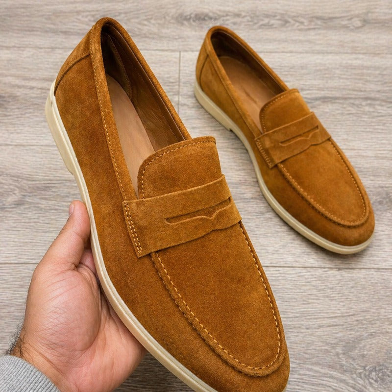 Premium Suede Penny Loafers for Men – Genuine Leather Slip-On Casual Shoes