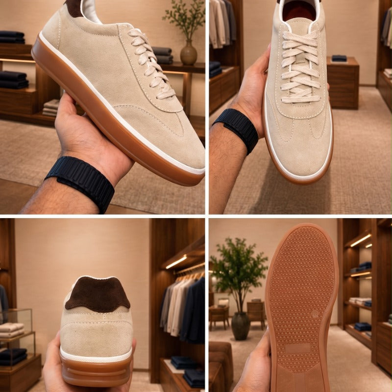 Premium Suede Leather Sneakers for Men – Luxury Casual Lace-Up Shoes with Handmade TPR Sole
