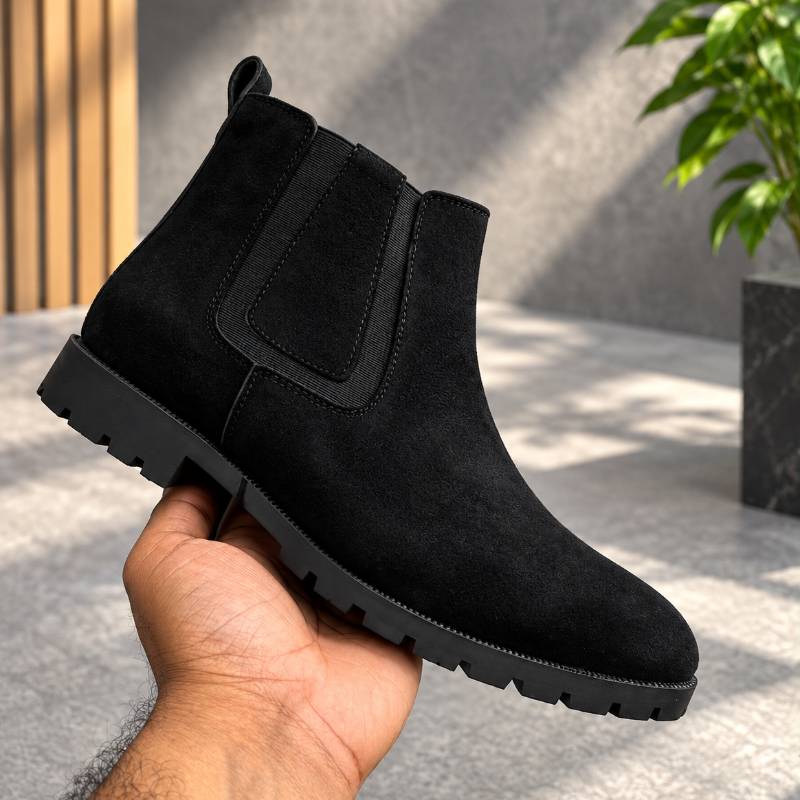 Men’s Premium Black Suede Chelsea Boots | Slip-On Ankle Boots with TPR Sole