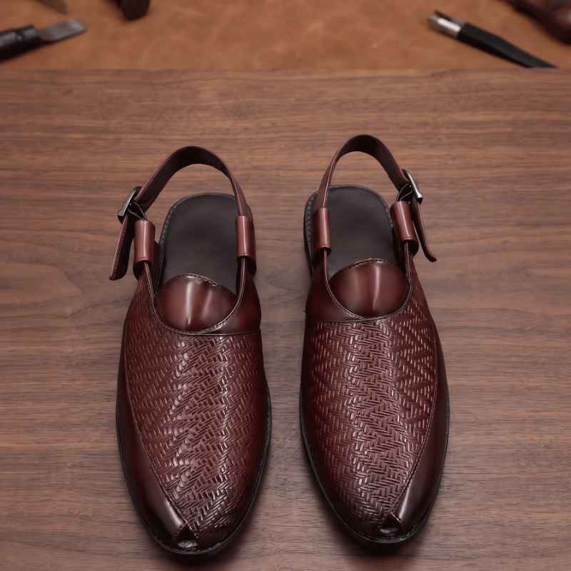 Premium Woven Faux Leather Peshawari Sandals for Men