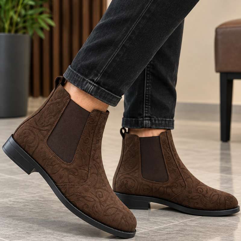 Men's Premium Embossed Suede Chelsea Boots | Handmade Leather Ankle Boots