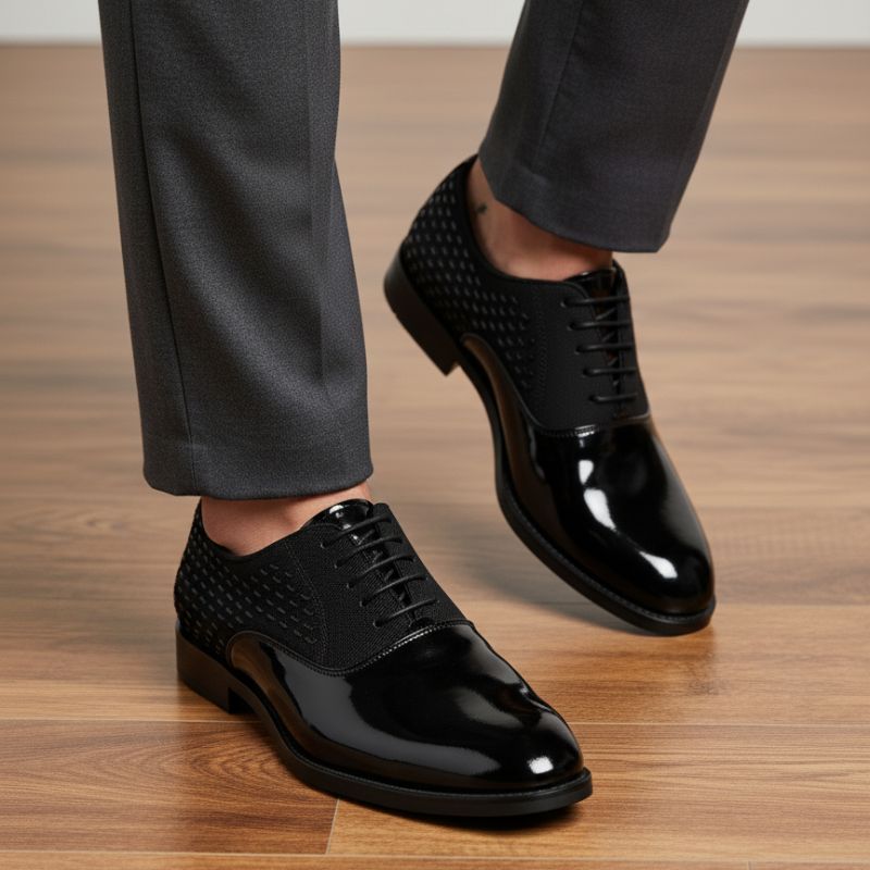 JonasParampount Premium Black Formal Shoes – Studded Mirror Work & Durable TPR Sole