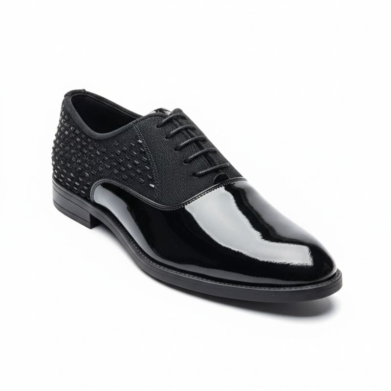 JonasParampount Premium Black Formal Shoes – Studded Mirror Work & Durable TPR Sole