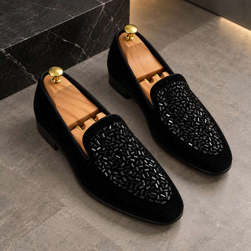 Men's Premium Studded Loafers | Imported Mirror Work Slip-On Shoes with Durable TPR Sole