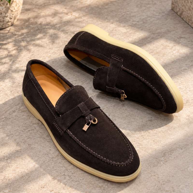 Premium Genuine Leather Slip-On Loafers for Men with Lock Pattern