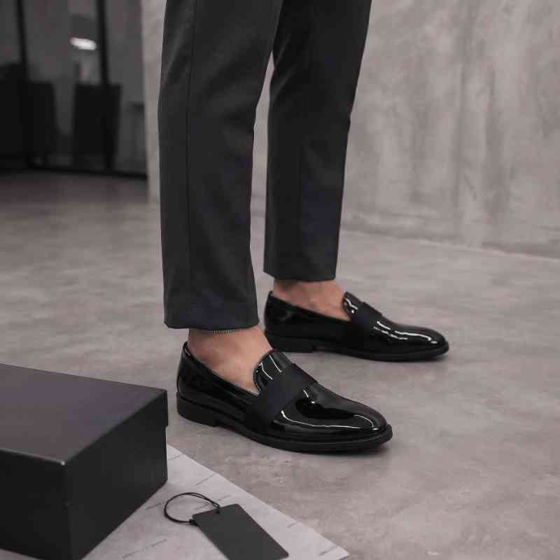 Premium Men's Patent Leather Loafers | Handmade Formal Slip-On Shoes