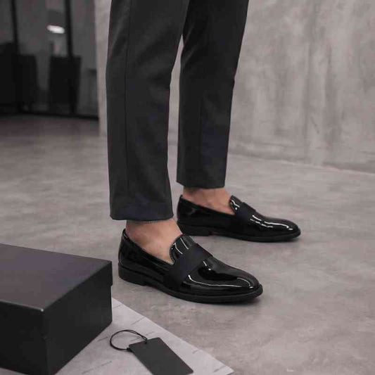 Premium Men's Patent Leather Loafers | Handmade Formal Slip-On Shoes