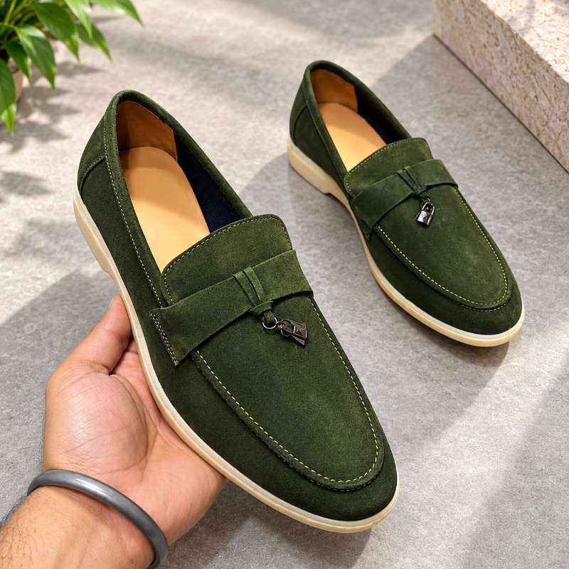 Premium Genuine Leather Slip-On Loafers for Men with Lock Pattern