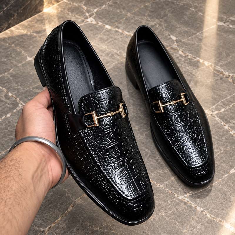 Men's Premium Crocodile Texture Moccasins | Metal Bit Loafers with Handmade TPR Sole