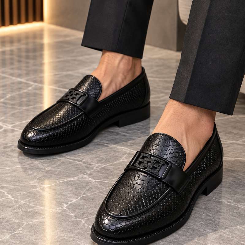 Men's Buckle Moccasins | Premium Faux Leather Loafers | Slip-On Formal Shoes