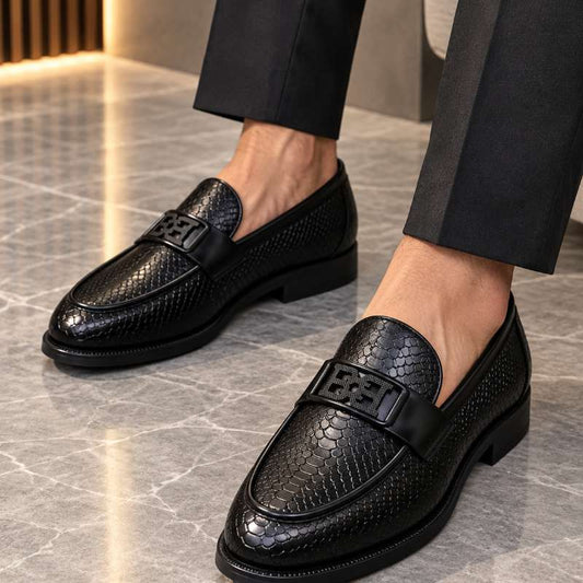 Men's Buckle Moccasins | Premium Faux Leather Loafers | Slip-On Formal Shoes