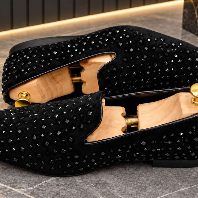 Men's Studded Mirror Work Loafers | Premium Imported Party Wear Moccasins | Slip-On Shoes