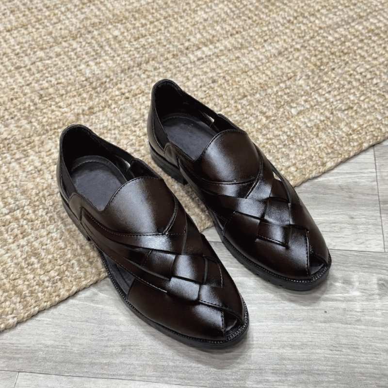 Men’s Premium Woven Leather Slip-On Loafers – Stylish Casual Ethnic Comfort Shoes