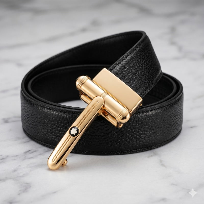 Dual Tone Gold Luxe Leather Belt for Men