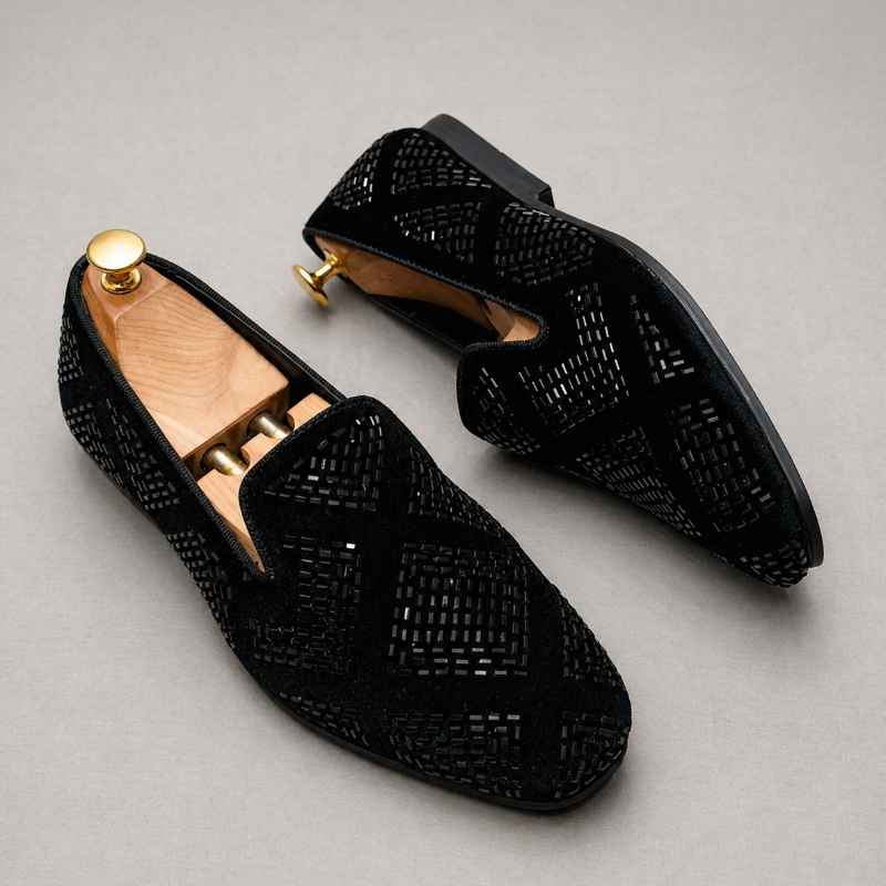 Luxury Black Studded Loafers for Men