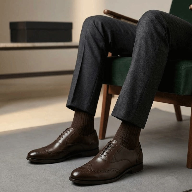 Men's Premium Brogue Lace-Up Formal Shoes – Classic Wingtip Office & Party Wear Shoes