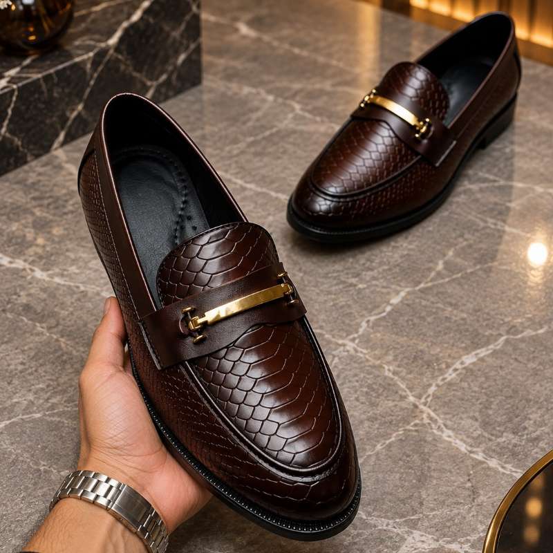 Men's Premium Textured Moccasins | Handmade TPR Sole | Formal Slip-On Shoes
