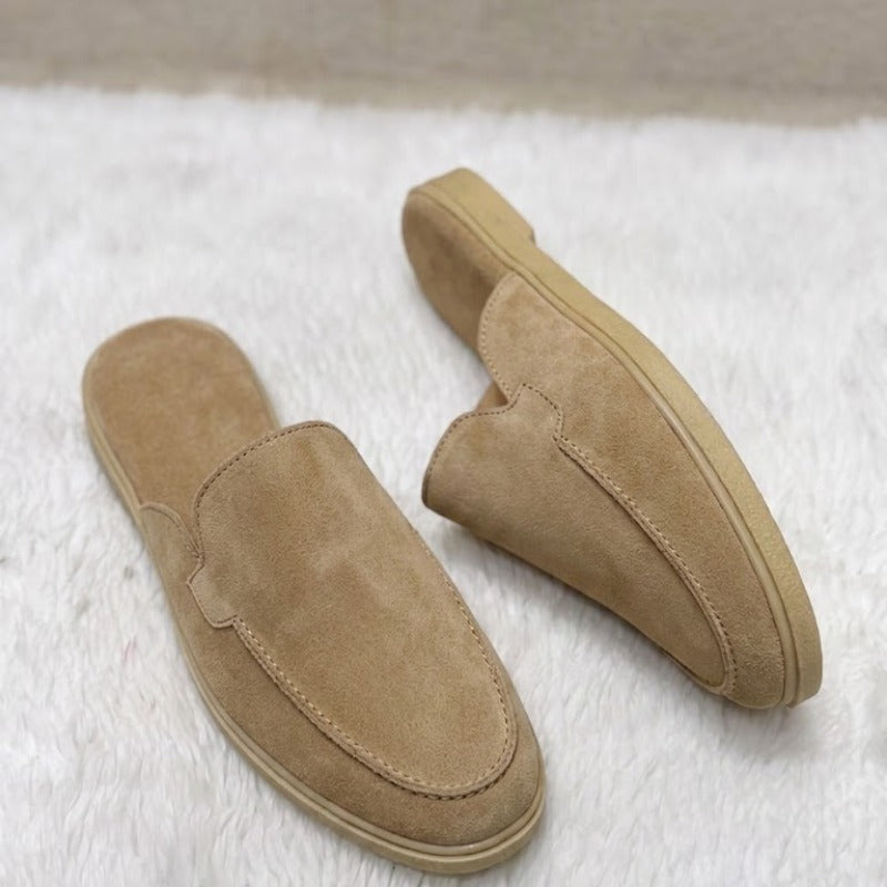 Men's Premium Leather Slip-On Mules – Genuine Suede Backless Loafers with Handmade TPR Sole