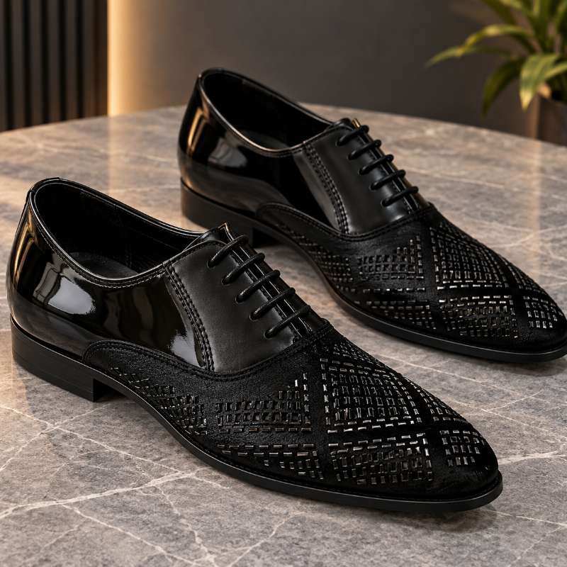 Premium Imported Black Studded Mirror Work Formal Shoes for Men – Handmade | Durable TPR Sole