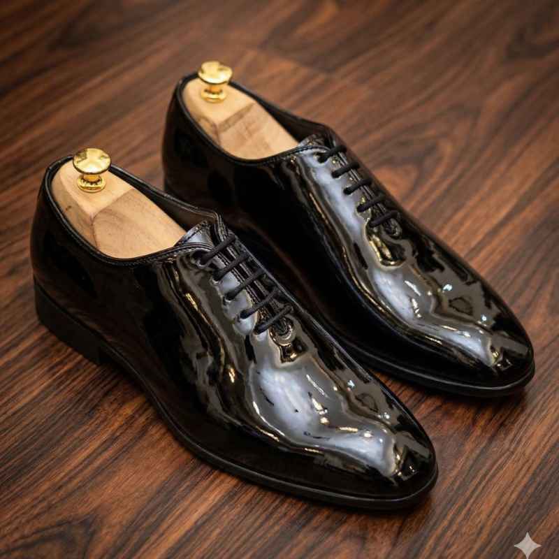 Men’s Premium Patent Leather Oxford Shoes – Classic Black Formal Lace-Up Dress Shoes