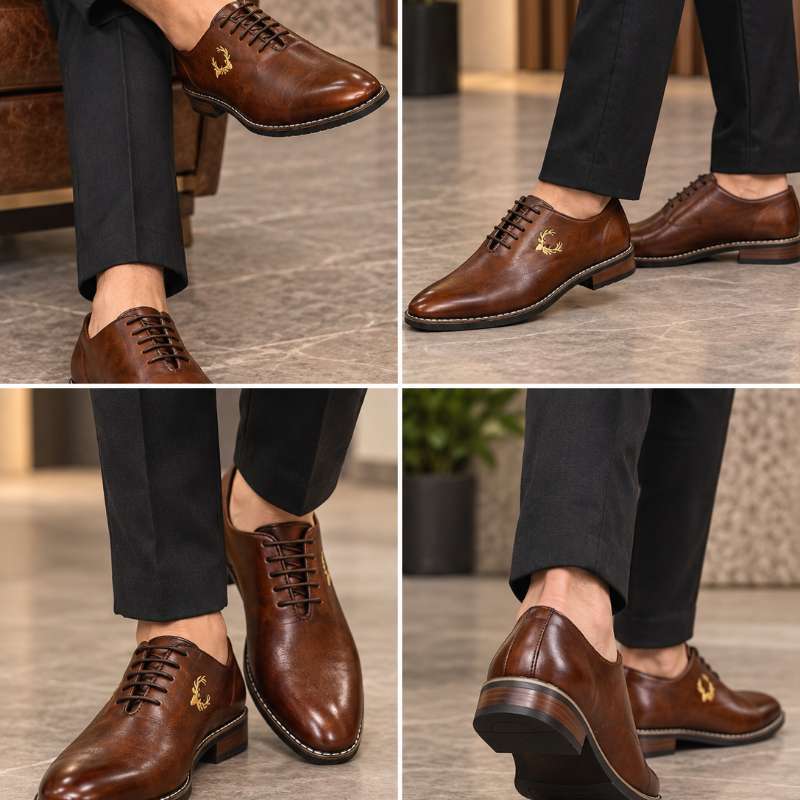 Premium Black Lace-Up Formal Shoes for Men – Embroidered Gold Emblem