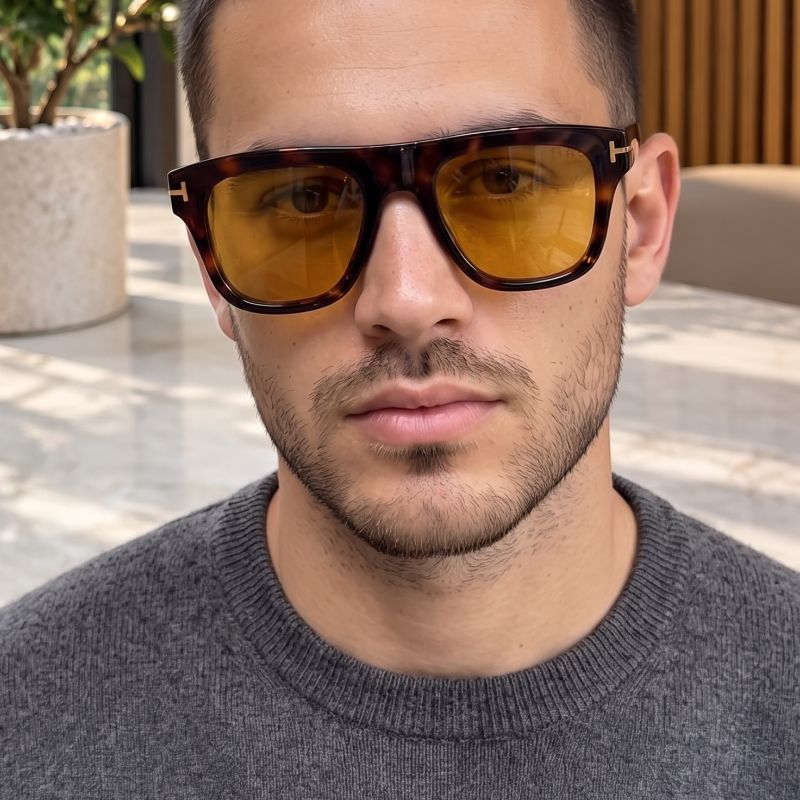 Unisex square sunglasses with yellow lenses