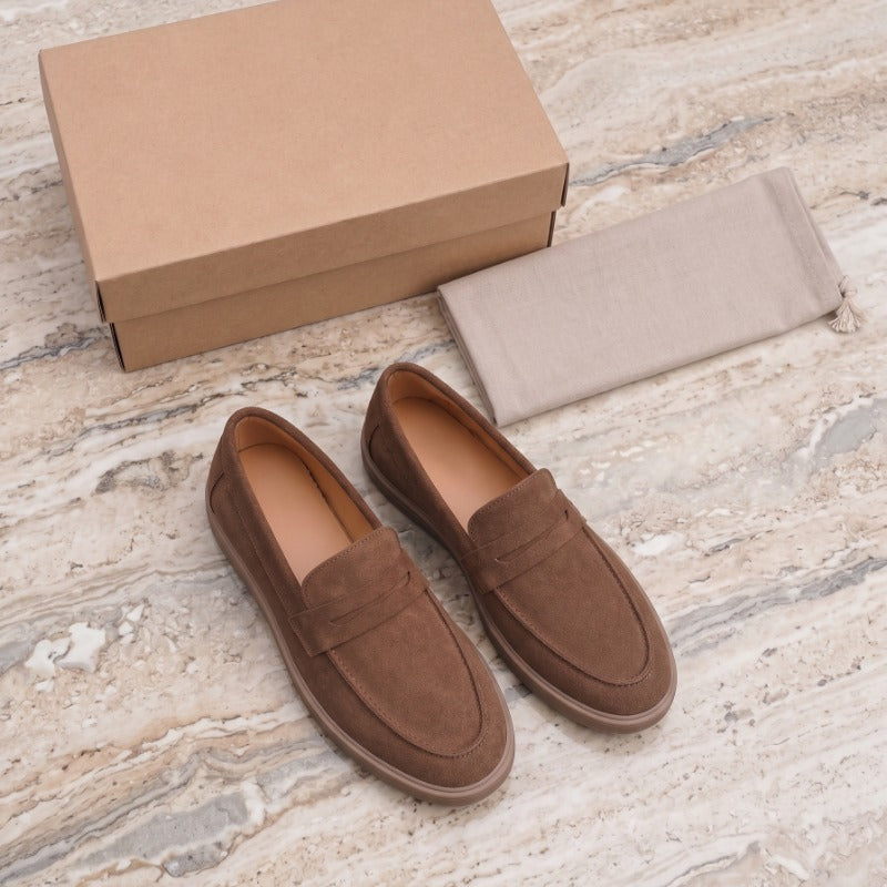 Premium Suede Leather Penny Loafers for Men – Handmade Slip-On Casual Shoes with TPR Sole