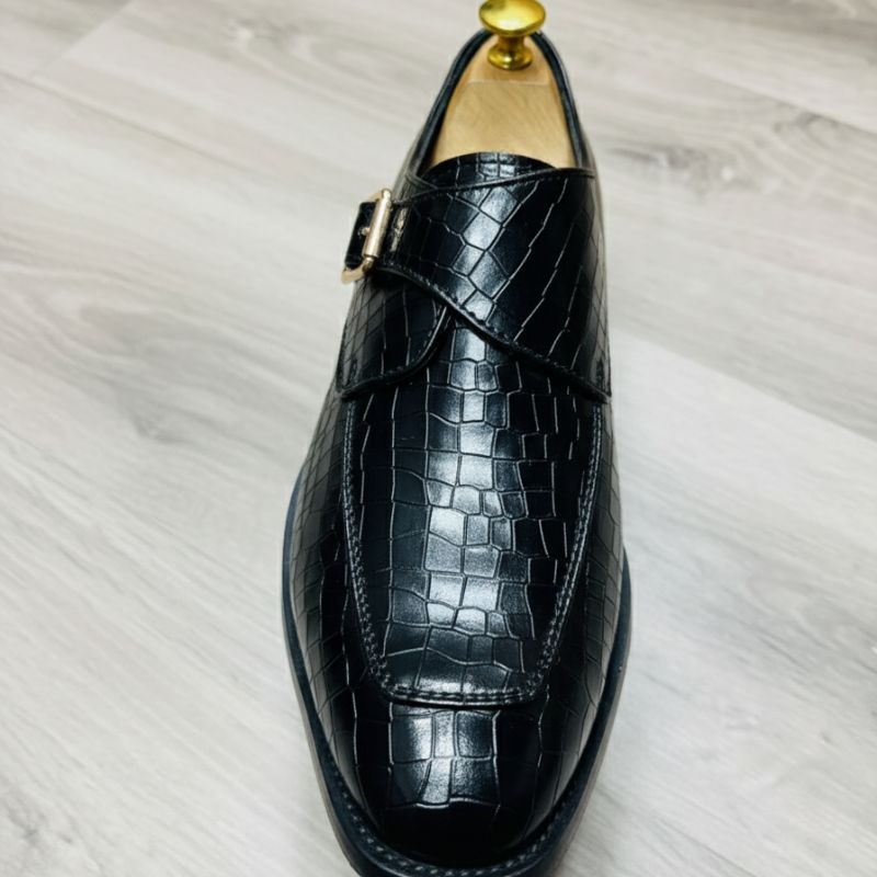 JonasParamount Monk Strap Moccasins for Men – Handmade Faux Leather Dress Shoes