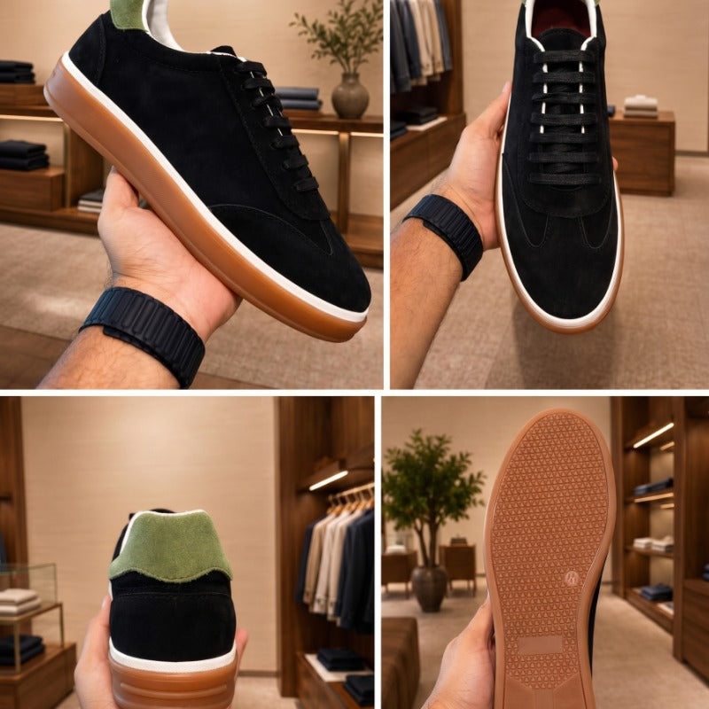 Premium Suede Leather Sneakers for Men – Luxury Casual Lace-Up Shoes with Handmade TPR Sole