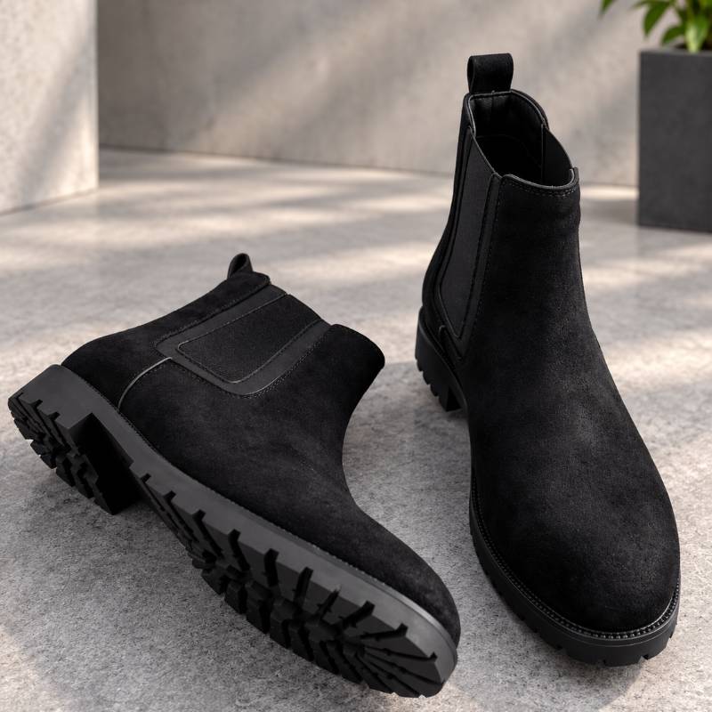 Men’s Premium Black Suede Chelsea Boots | Slip-On Ankle Boots with TPR Sole