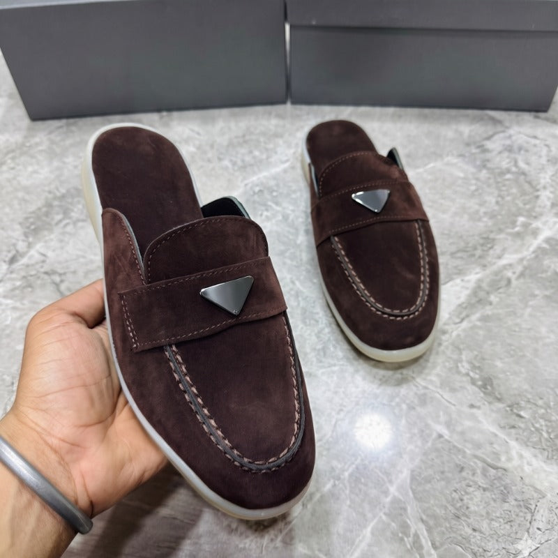 Men's Premium Leather Mule Loafers – Open Back Slip-On Casual Luxury Slides