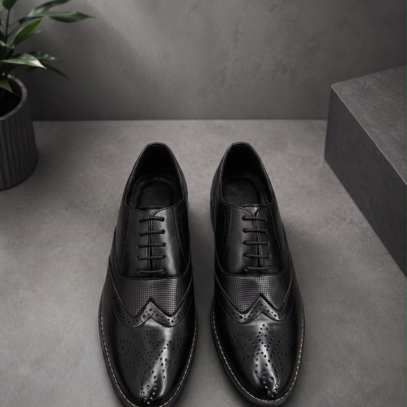 Men's Premium Brogue Formal Shoes – Classic Lace-Up Faux Leather Dress Shoes