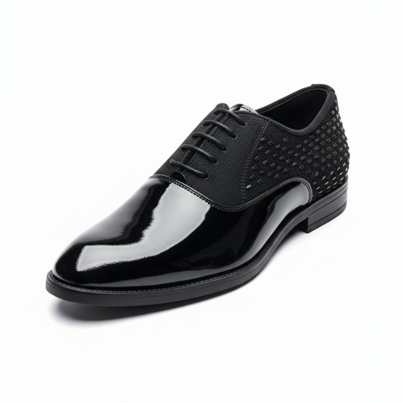 JonasParampount Premium Black Formal Shoes – Studded Mirror Work & Durable TPR Sole
