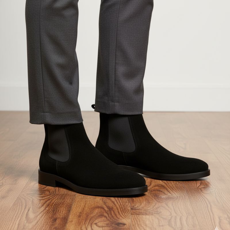 Premium Black Suede Boots by JonasParamount – Handmade Leather Sole