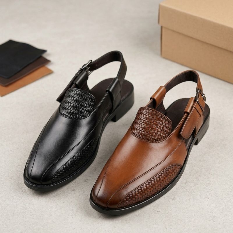 Men’s Woven Peshawari Sandals – Premium Faux Leather Ethnic & Casual Comfort Footwear