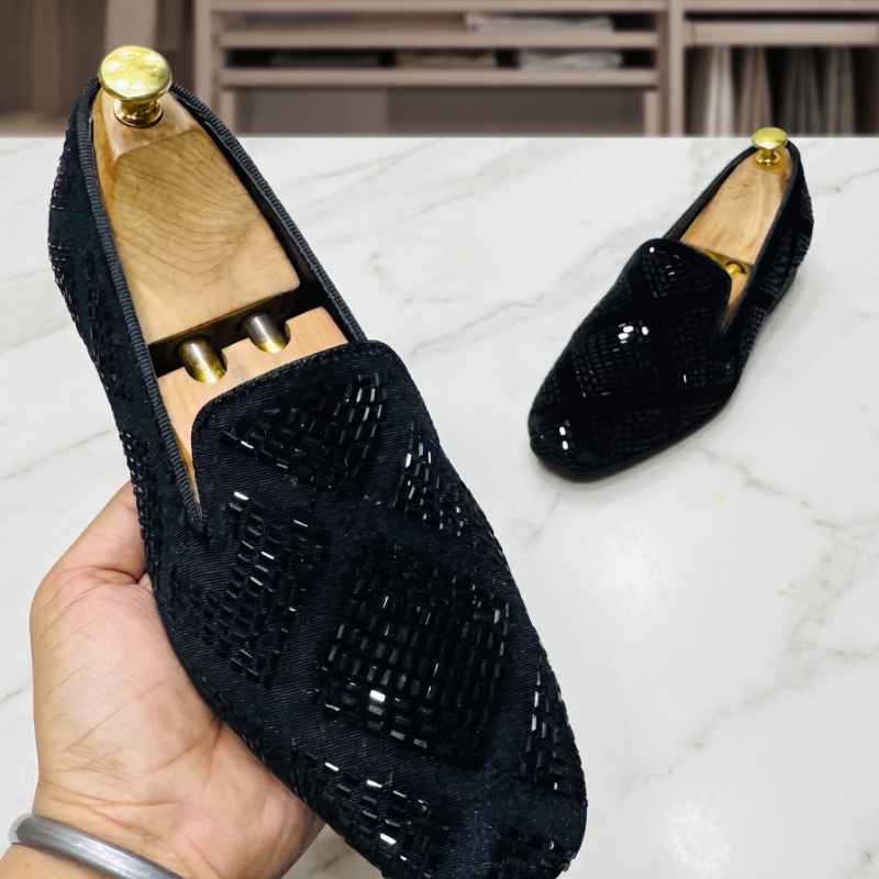 Luxury Black Studded Loafers for Men