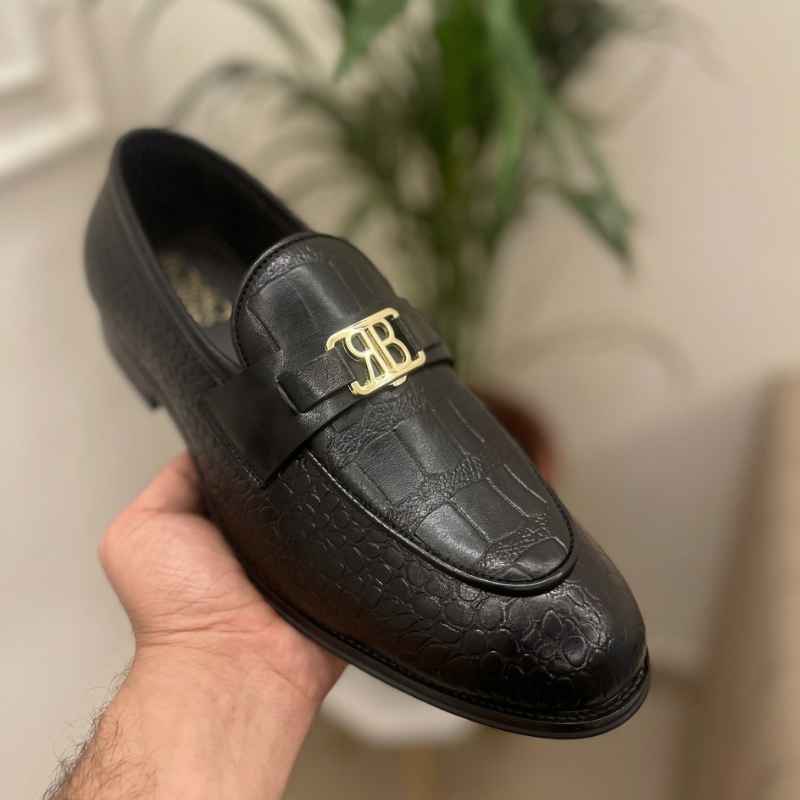 Men’s Luxury Croc-Textured Moccasins – Premium Slip-On Loafers with Gold Buckle
