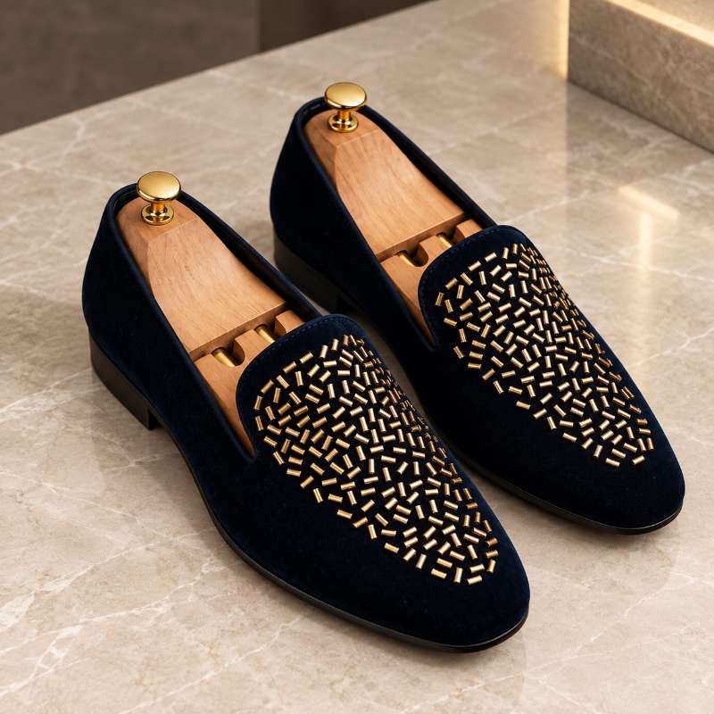 Men's Premium Studded Loafers | Imported Mirror Work Slip-On Shoes with Durable TPR Sole