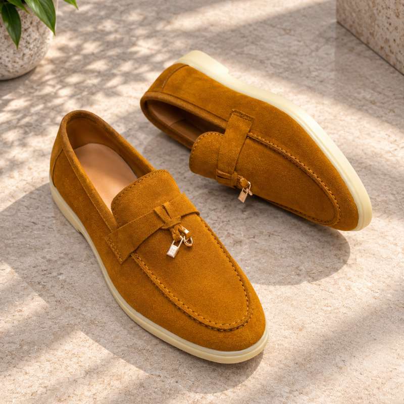 Premium Genuine Leather Slip-On Loafers for Men with Lock Pattern