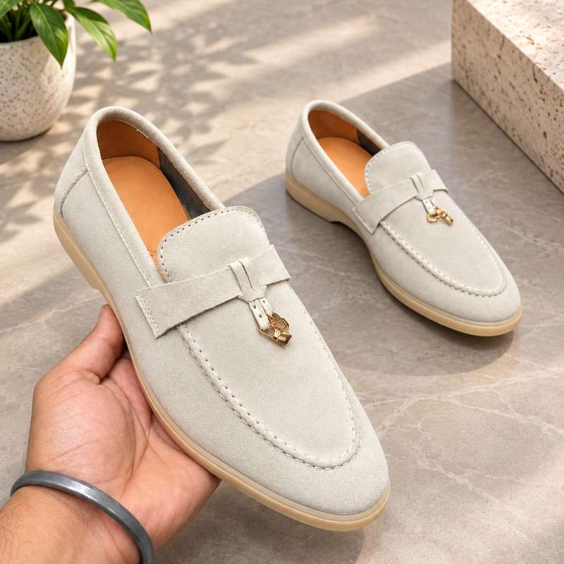 Premium Genuine Leather Slip-On Loafers for Men with Lock Pattern