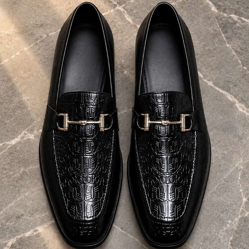Men's Premium Crocodile Texture Moccasins | Metal Bit Loafers with Handmade TPR Sole